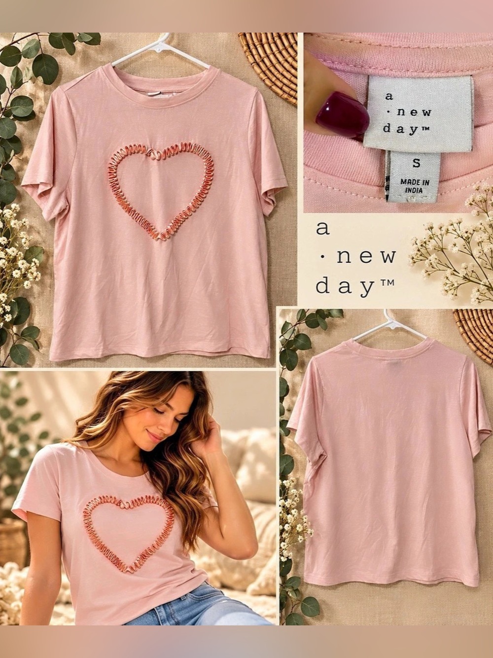 a new day Short Sleeve Heart Tee in Pink Size Small